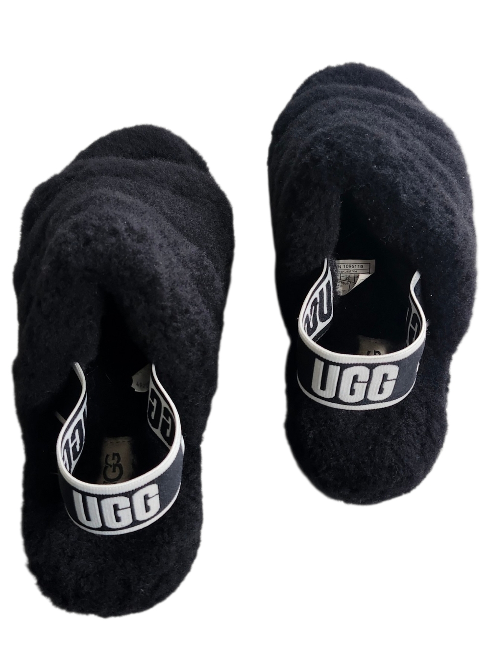 UGG Fluff Yeah Slides Black Shearling Slippers Size 7 Platform Sandals - Picture 2 of 10